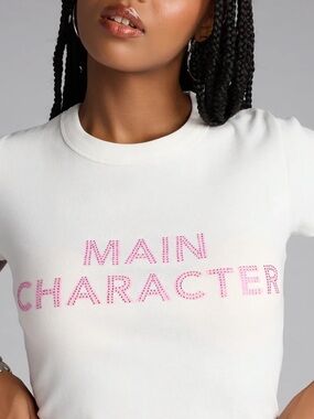 Windsor White Tee with Pink 'MAIN CHARACTER' Text